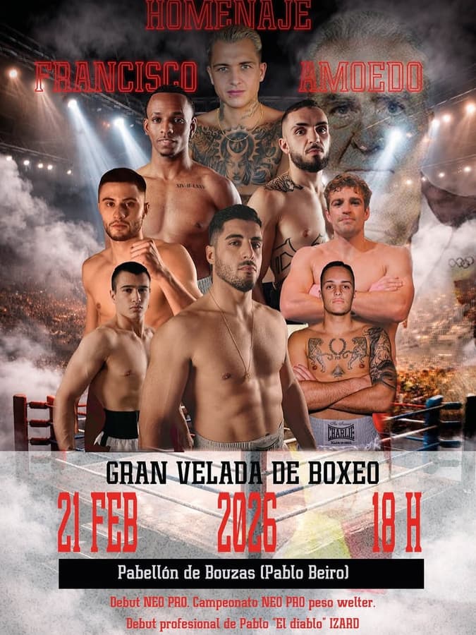 Cartel de la Gran Velada de Boxeo del 21 de febrero en el Pabellón de Bouzas