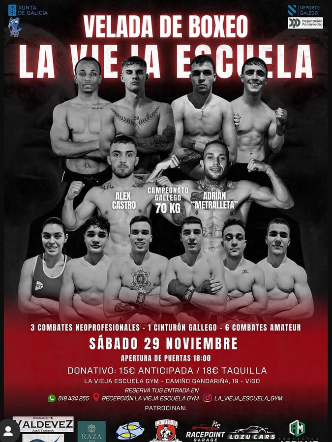 Cartel de A Vella Escola, con tres combates neoprofesionales